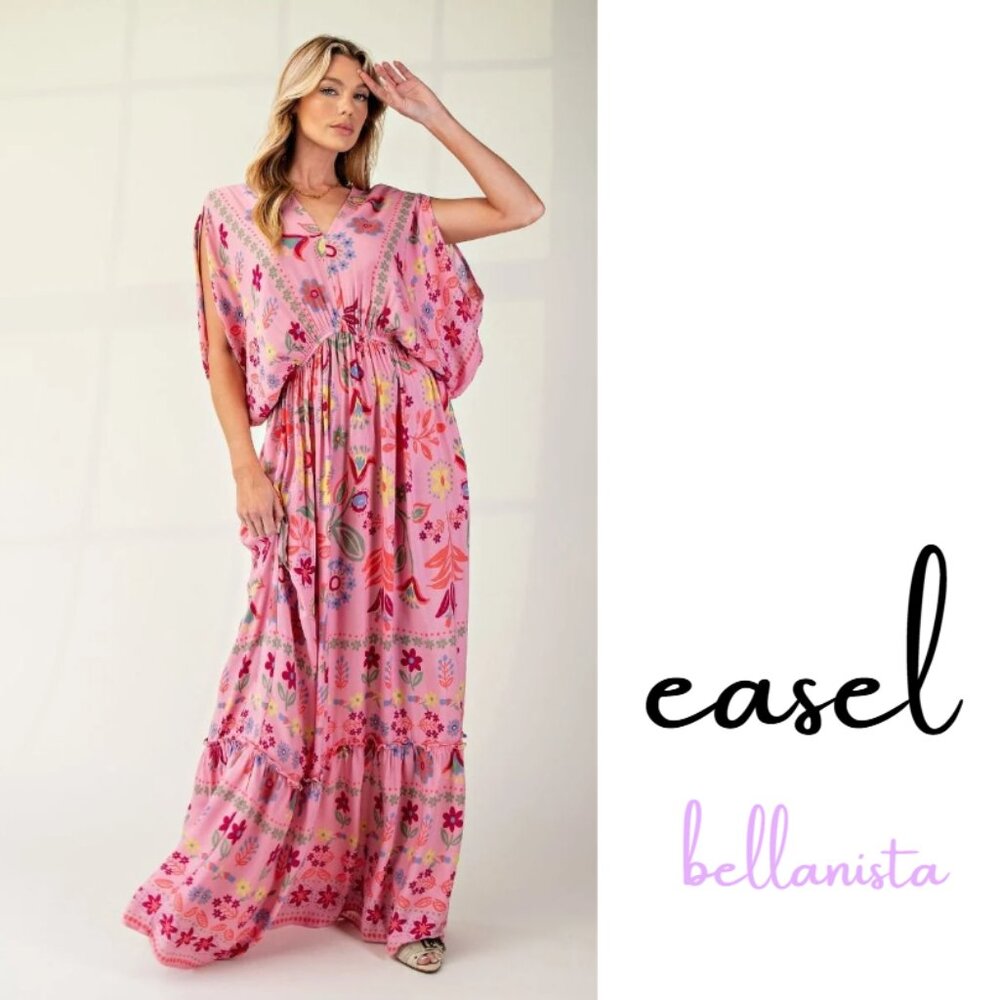 easel Lg Pink Floral Maxi Dress - Picture 2 of 11